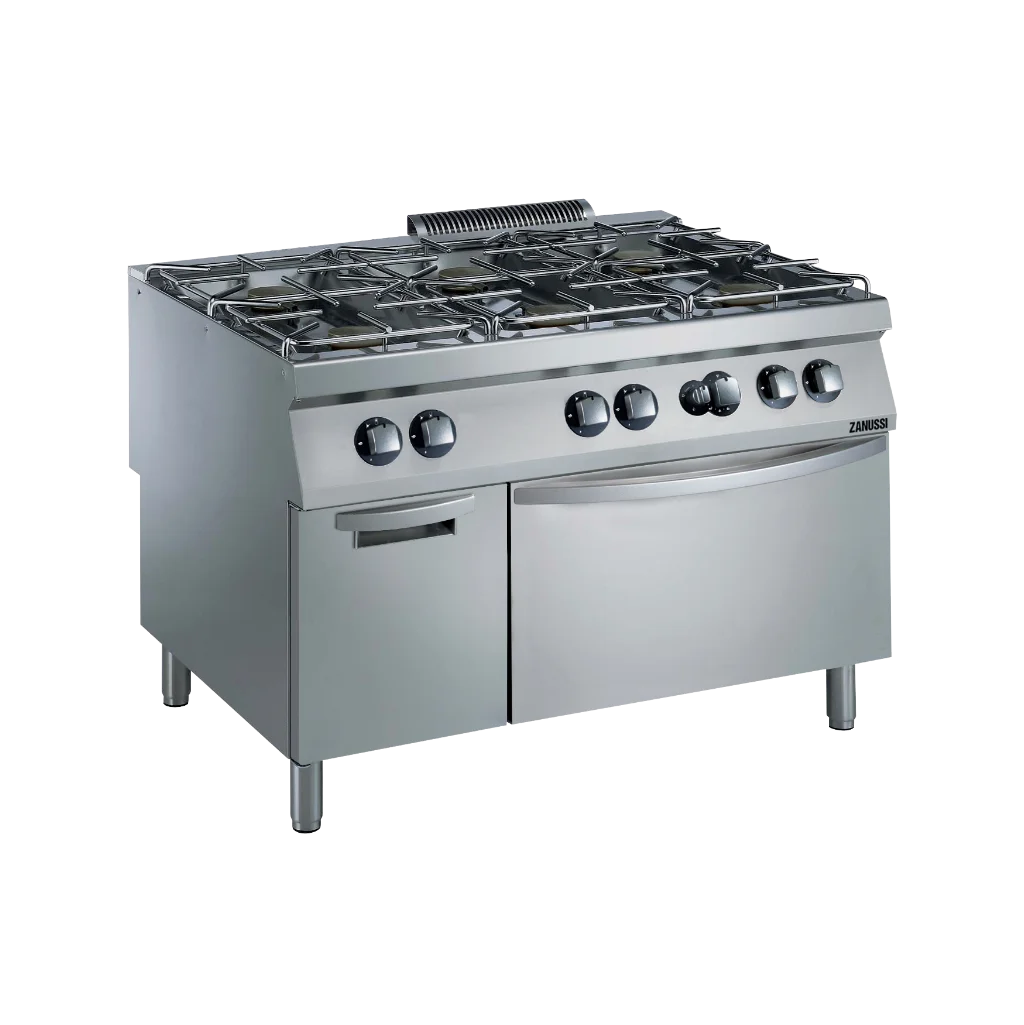 EVO900: 1200mm Commercial Gas 6 Burner Cooktop with Gas Static Oven + Cupboard