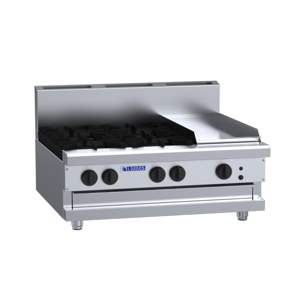CS-4B3P: 900mm Commercial Gas 4 Burner & 300mm Griddle Cooktop