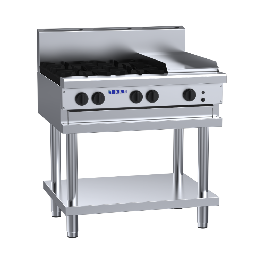 CS-4B3P: 900mm Commercial Gas 4 Burner & 300mm Griddle Cooktop