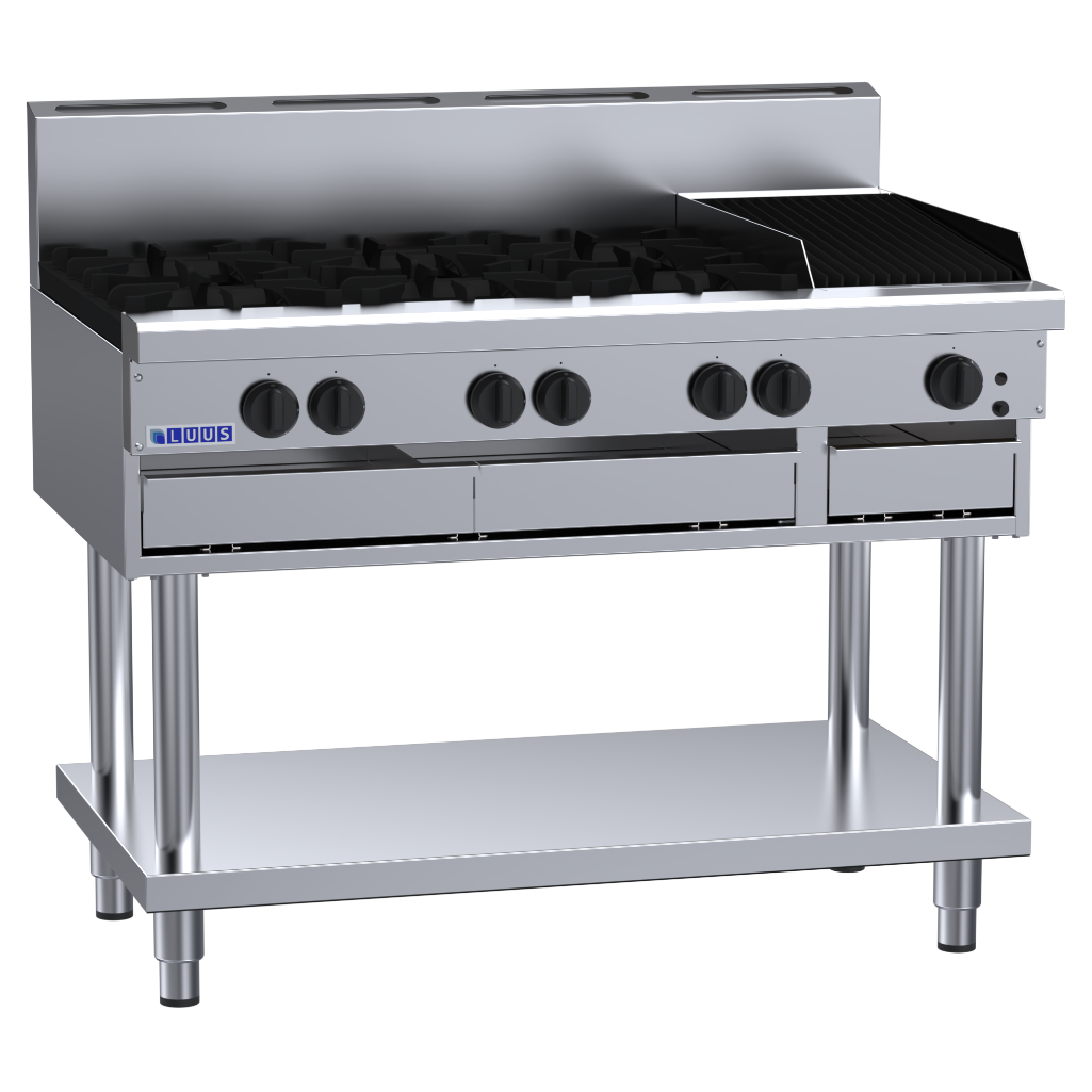CS-6B3C: 1200mm Commercial Gas 6 Burner & 300mm Chargrill Cooktop