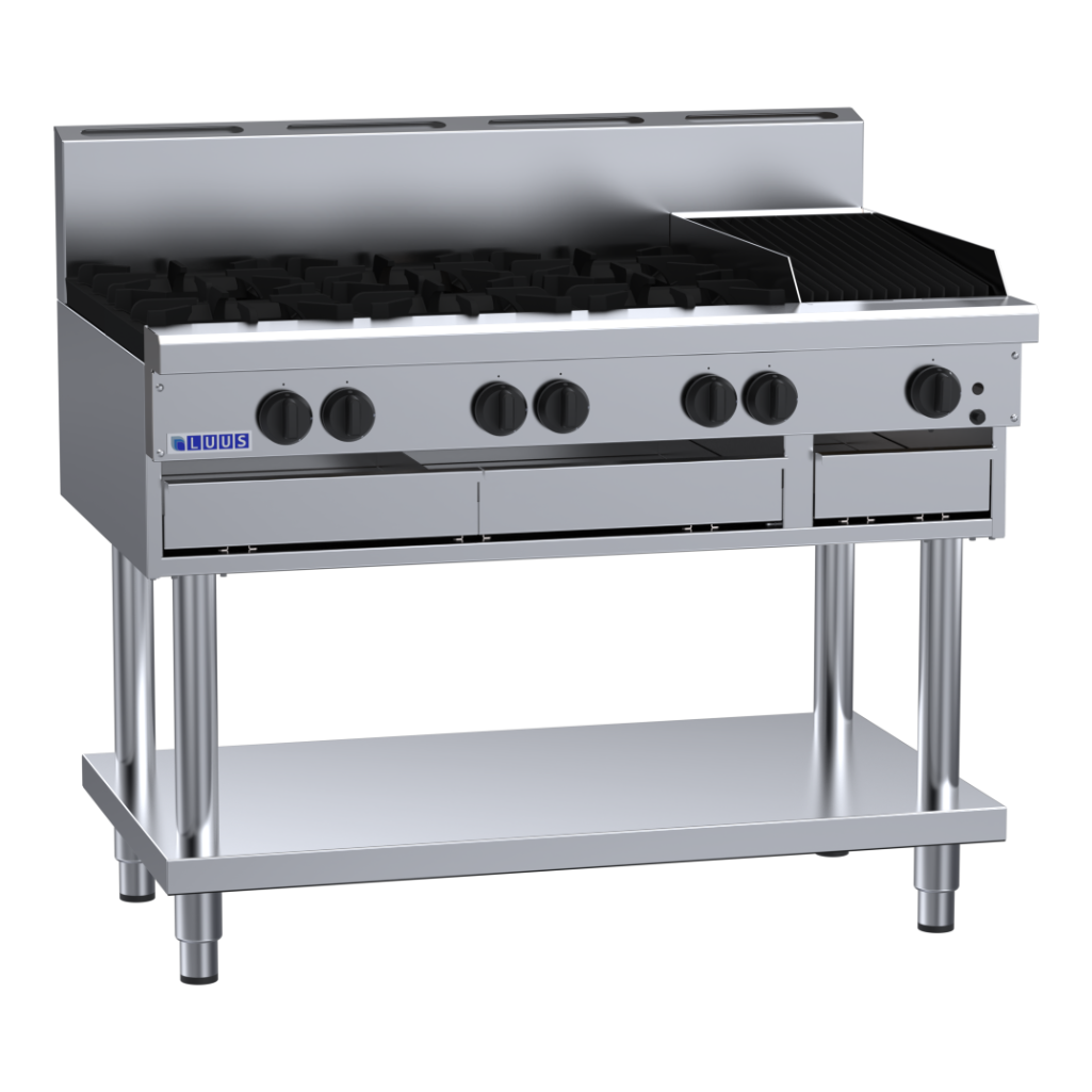 CS-6B3C: 1200mm Commercial Gas 6 Burner & 300mm Chargrill Cooktop
