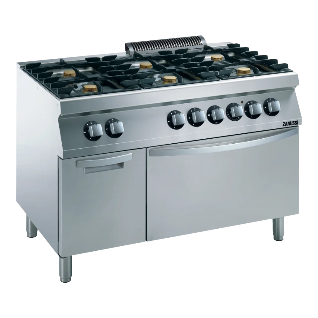EVO700: 1200mm Commercial Gas 6 Burner Cooktop with Electric Oven + Cupboard