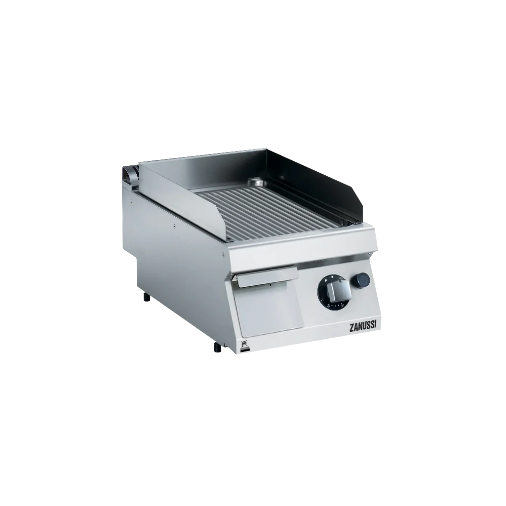 EVO700: 400mm Commercial Gas Ribbed Brushed Chrome Fry Top