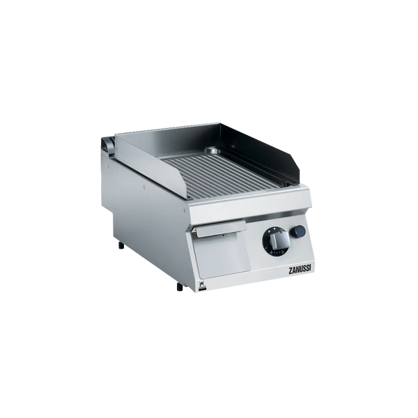 EVO700: 400mm Commercial Gas Ribbed Brushed Chrome Fry Top