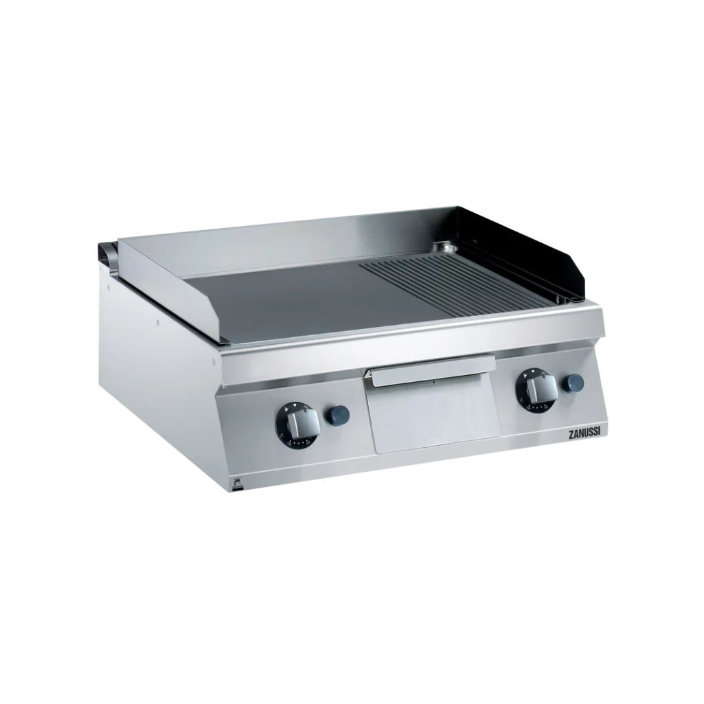 EVO700: 800mm Commercial Gas Smooth Ribbed Brushed Chrome Fry Top