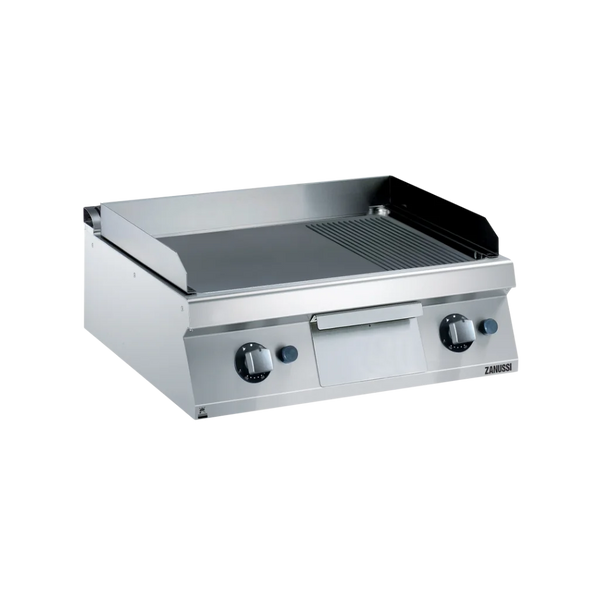 EVO700: 800mm Commercial Gas Smooth Ribbed Brushed Chrome Fry Top