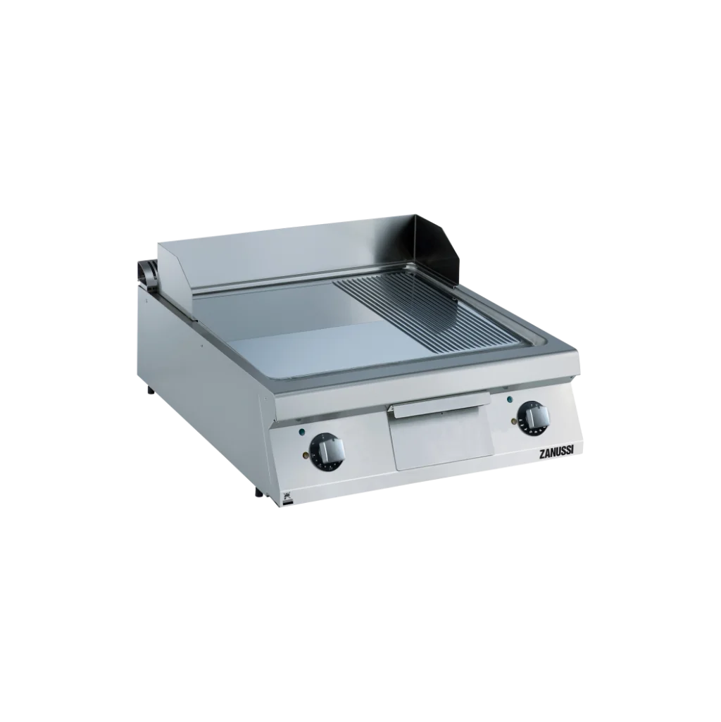 EVO900: 800mm Commercial Electric Smooth Ribbed Polished Sloped Fry