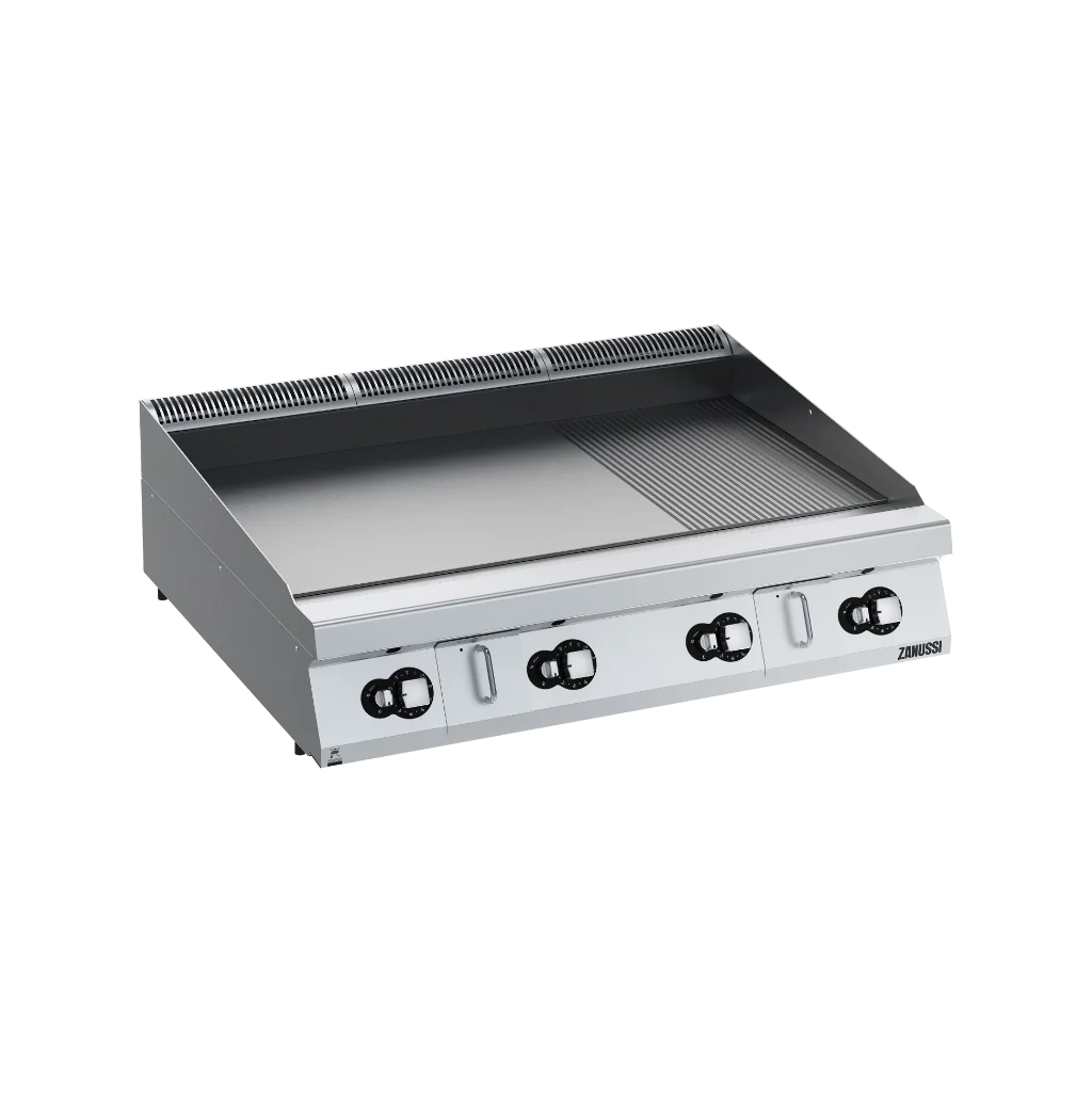 EVO900: 1200mm Commercial Gas Smooth Ribbed Chromium Plate Fry Top HP