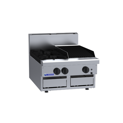 CS-2B3C: 600mm Commercial Gas 2 Burner &amp; 300mm Chargrill Cooktop