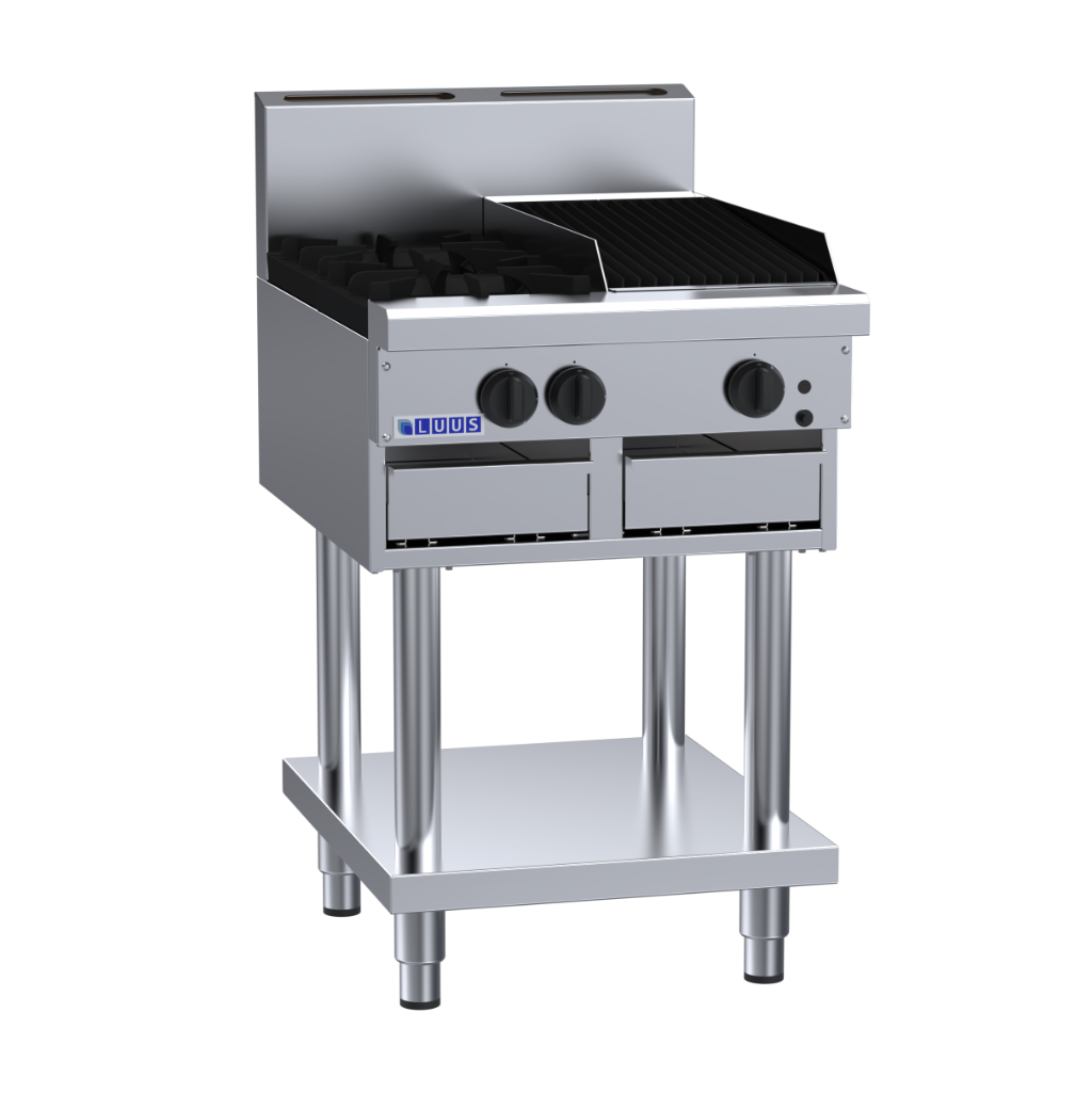 CS-2B3C: 600mm Commercial Gas 2 Burner &amp; 300mm Chargrill Cooktop