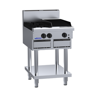 CS-2B3C: 600mm Commercial Gas 2 Burner &amp; 300mm Chargrill Cooktop