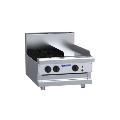 CS-2B3P: 600mm Commercial Gas 2 Burner &amp; 300mm Griddle Cooktop