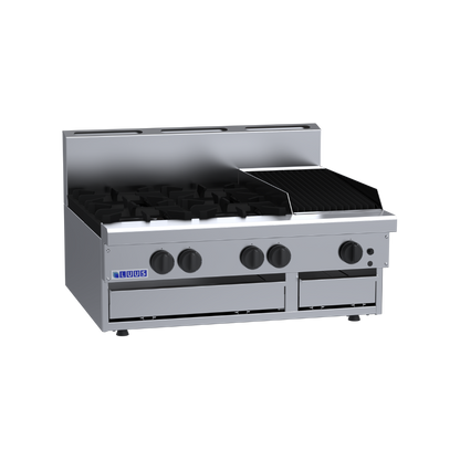 CS-4B3C: 900mm Commercial Gas 4 Burner &amp; 300mm Chargrill Cooktop