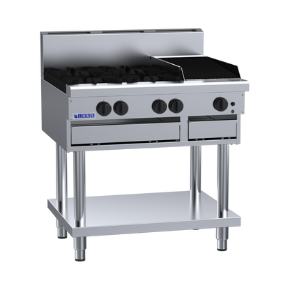 CS-4B3C: 900mm Commercial Gas 4 Burner &amp; 300mm Chargrill Cooktop