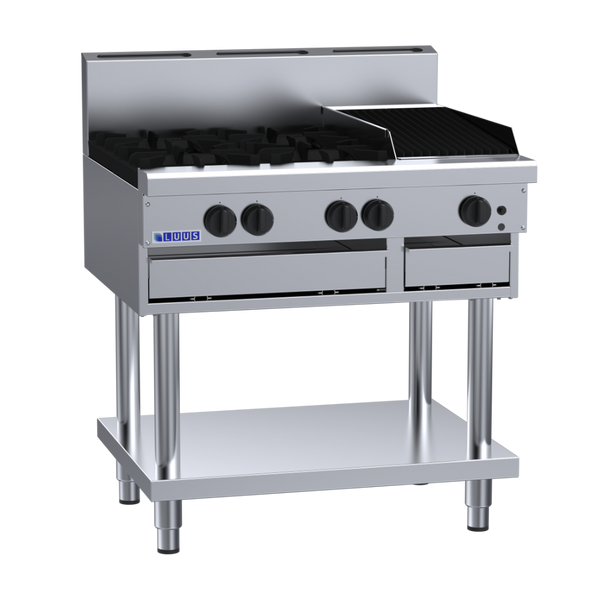 CS-4B3C: 900mm Commercial Gas 4 Burner & 300mm Chargrill Cooktop