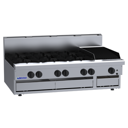 CS-6B3C: 1200mm Commercial Gas 6 Burner &amp; 300mm Chargrill Cooktop
