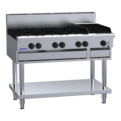 CS-6B3C: 1200mm Commercial Gas 6 Burner &amp; 300mm Chargrill Cooktop