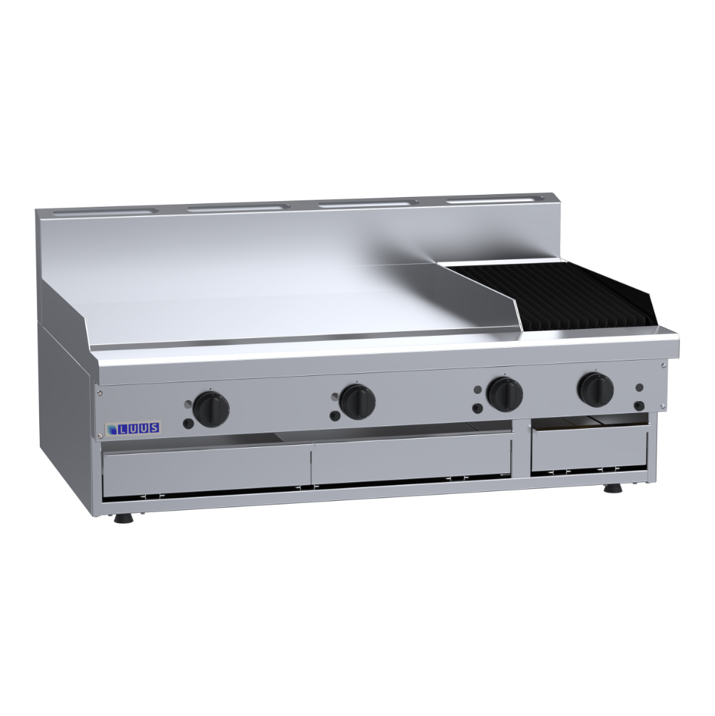 CS-9P3C: 1200mm Commercial Gas 900mm Griddle &amp; 300mm Chargrill