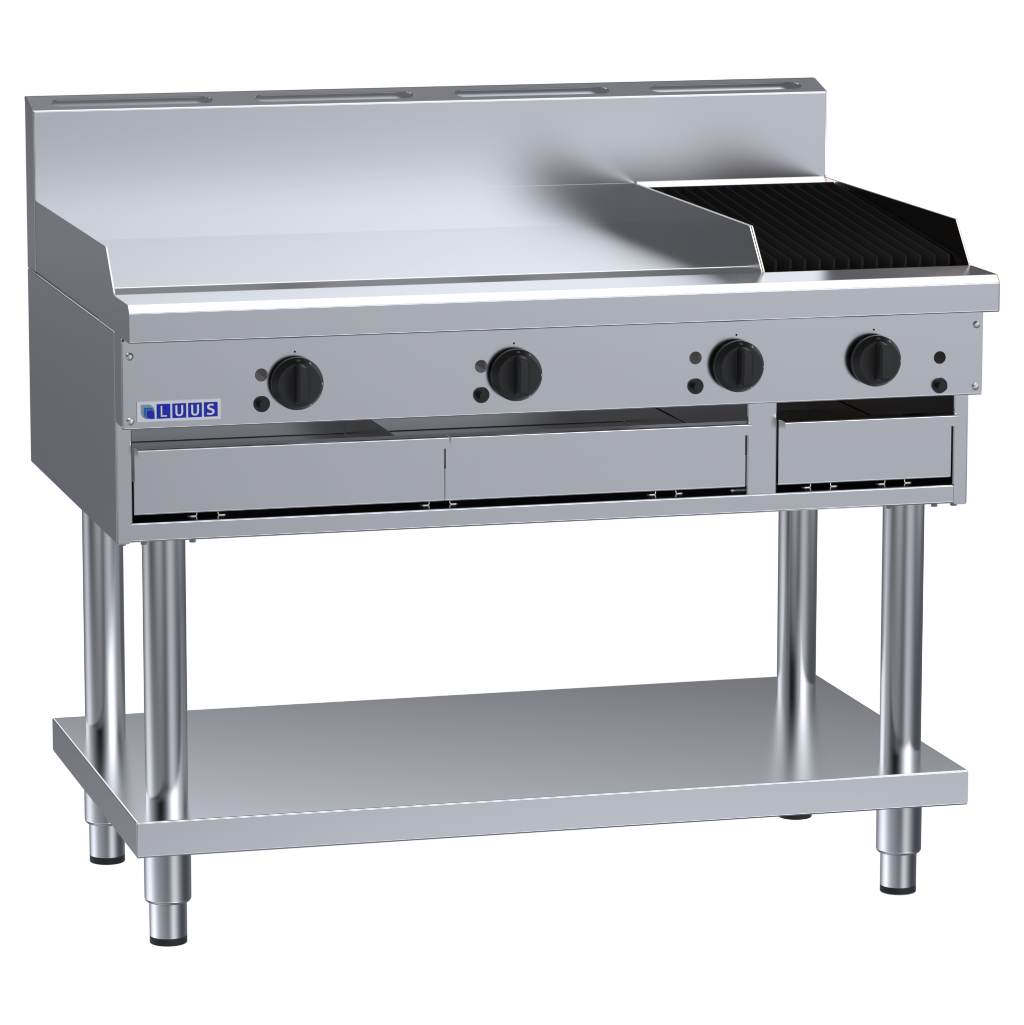 CS-9P3C: 1200mm Commercial Gas 900mm Griddle &amp; 300mm Chargrill