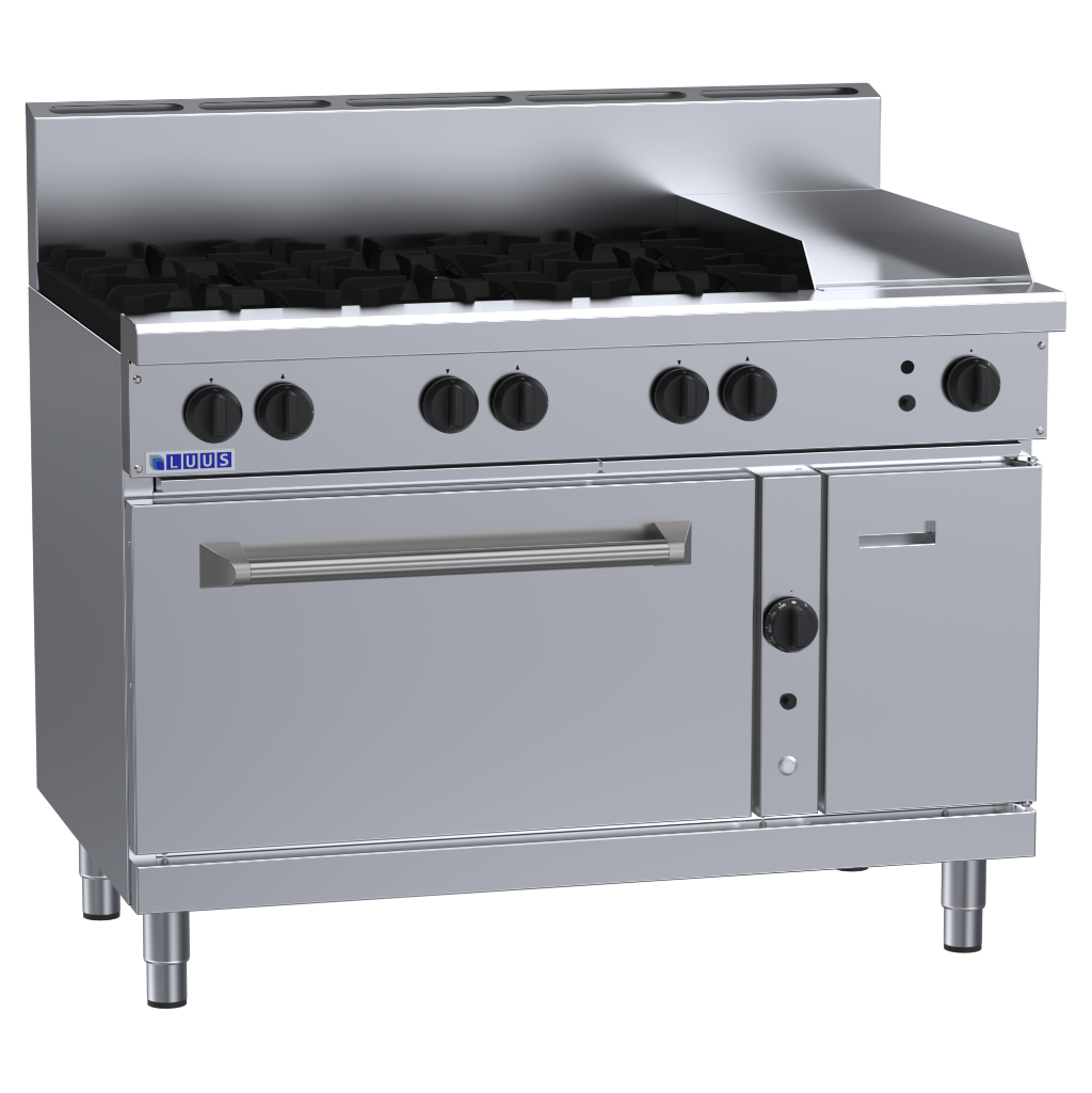 RF-6B3P: 1200mm Gas 6 Burner 300mm Griddle Range &amp; Convection Oven