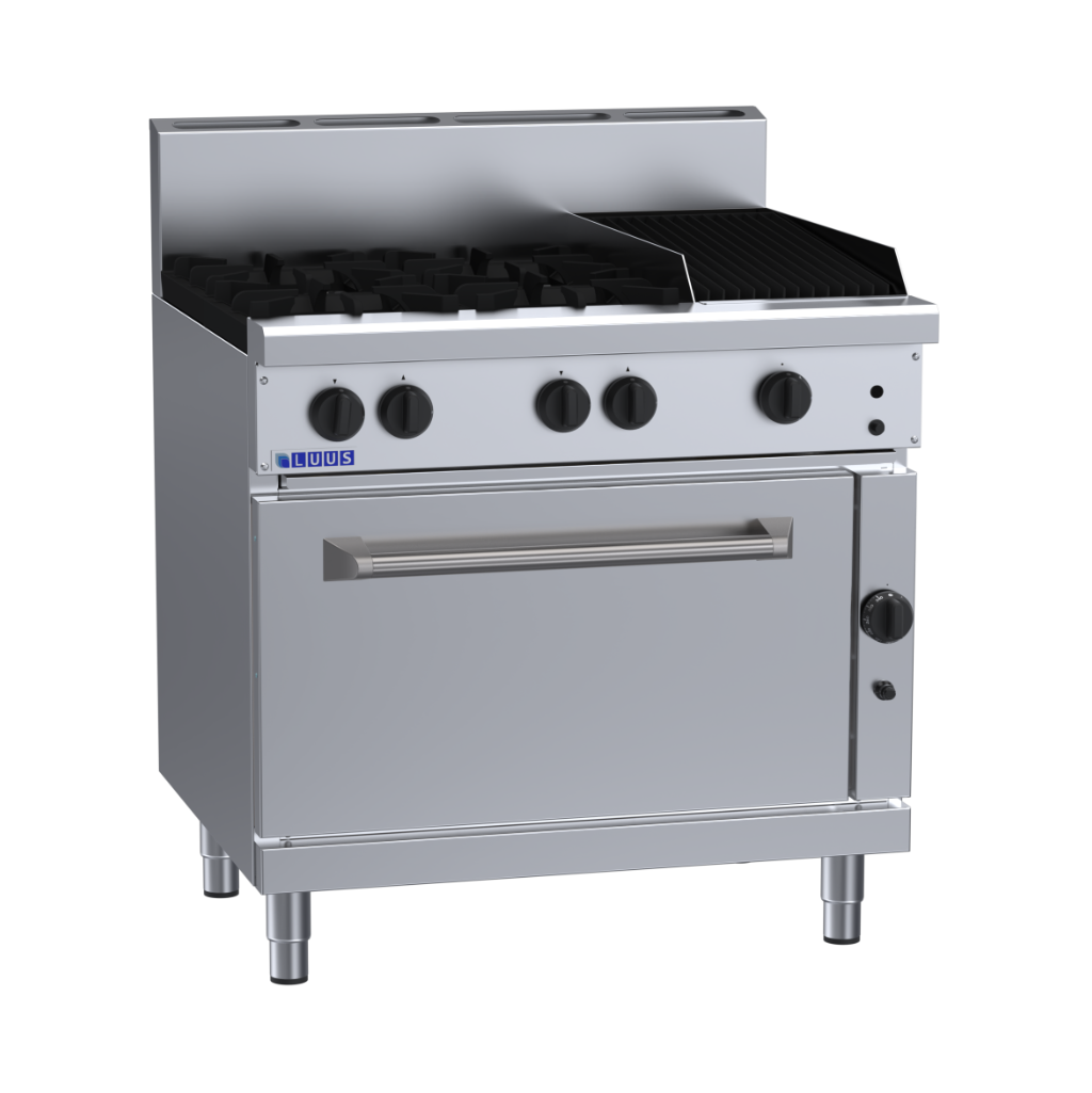 RS-4B3C: 900mm Gas 4 Burner 300mm Chargrill Range &amp; Static Oven