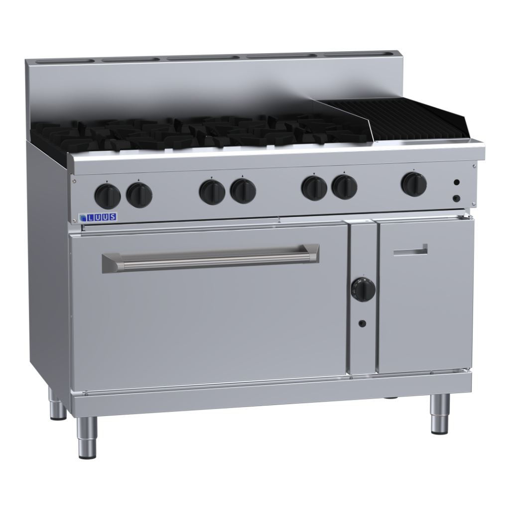RS-6B3C: 1200mm Gas 6 Burner 300mm Chargrill Range &amp; Static Oven