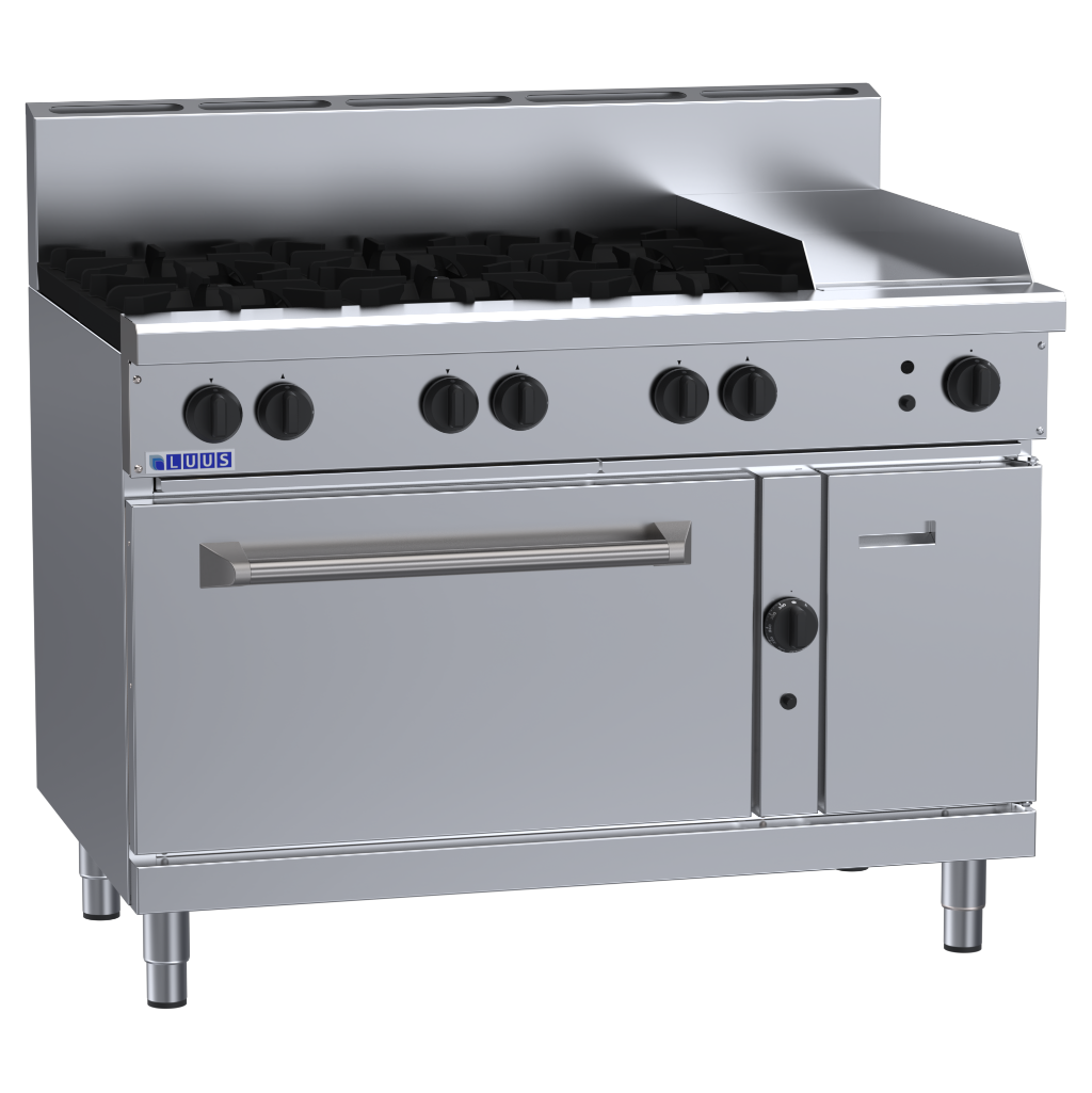 RS-6B3P: 1200mm Gas 6 Burner 300mm Griddle Range &amp; Static Oven