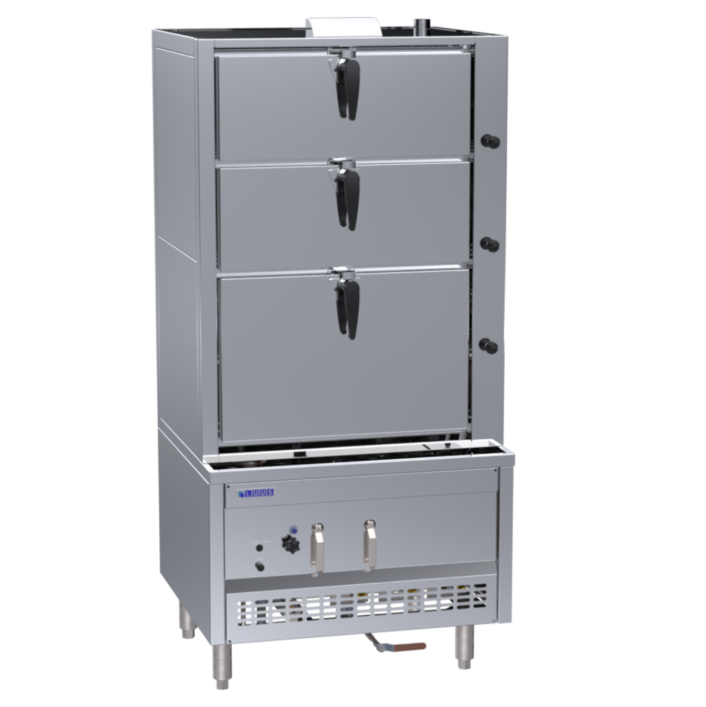 SCM-90: 900mm Commercial Gas 3 Tier Auto-Refill Steam Cabinet
