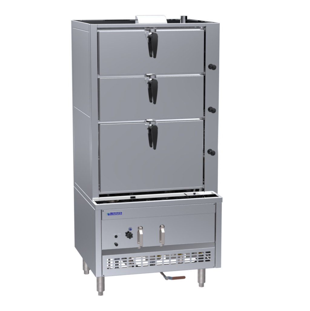 SCM-90: 900mm Commercial Gas 3 Tier Auto-Refill Steam Cabinet