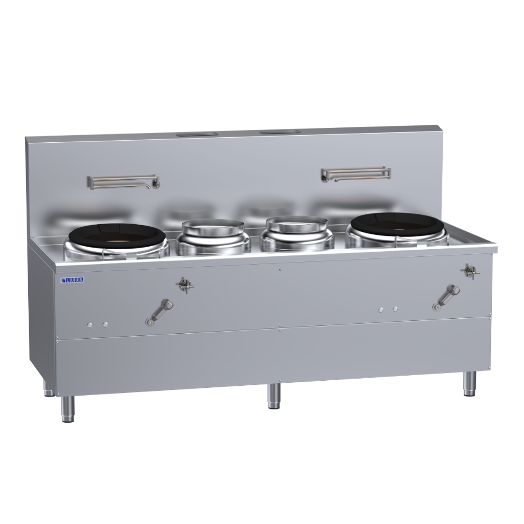 WV-1A2P1A: 2200mm Commercial Gas Fo San Wok &amp; 2 x Center Pot Combo
