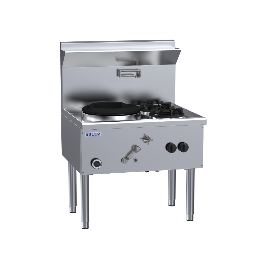 WZ-1C2B: 900mm Commercial Gas Waterless 1 Hole Wok + 2 Burners