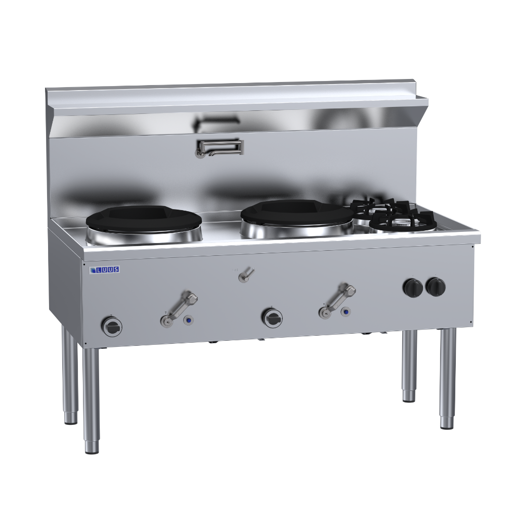 WZ-2C2B: 1500mm Commercial Gas Waterless 2 Hole Wok + 2 Burners